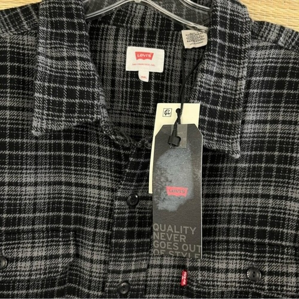 NWT LEVI’S Classic 100% Cotton Flannel Checkered Casual Navy/Gray Shirt Sz XXL - Picture 7 of 11